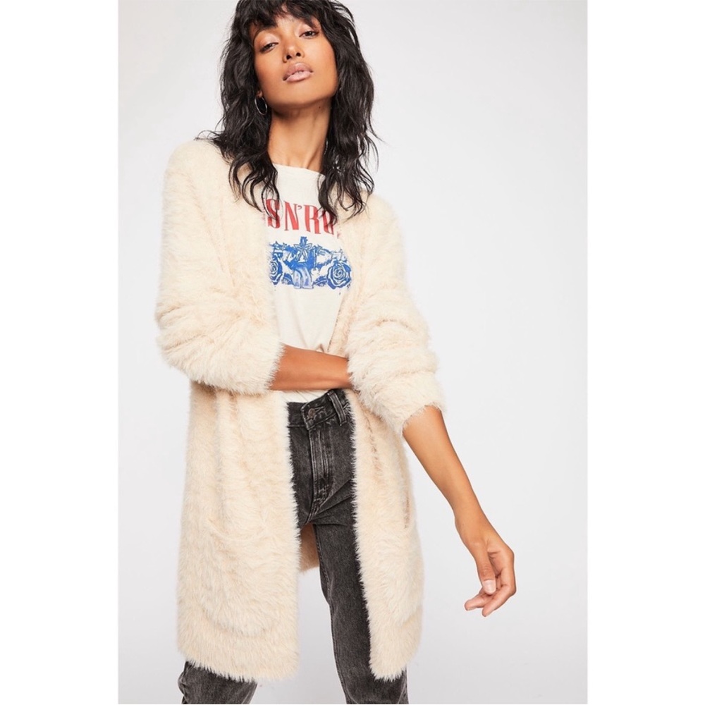 Free People Faux Fur Cardi Open Front Cardigan Sweater - Picture 6 of 16